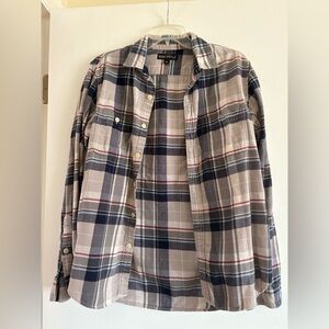 J. Crew Men's Casual Button Down Shirt - Navy, Red, and Beige Plaid